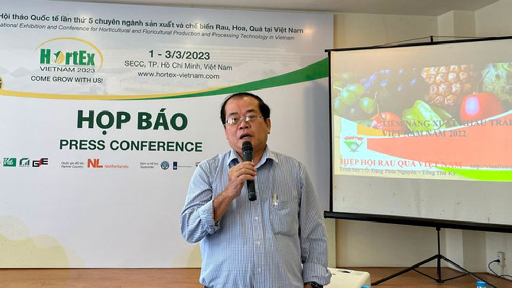 Tổng Thư ký Hiệp hội rau quả Việt Nam Đặng Phúc Nguyên chia sẻ câu chuyện xuất khẩu nông sản đầu năm 2023 tại TPHCM.